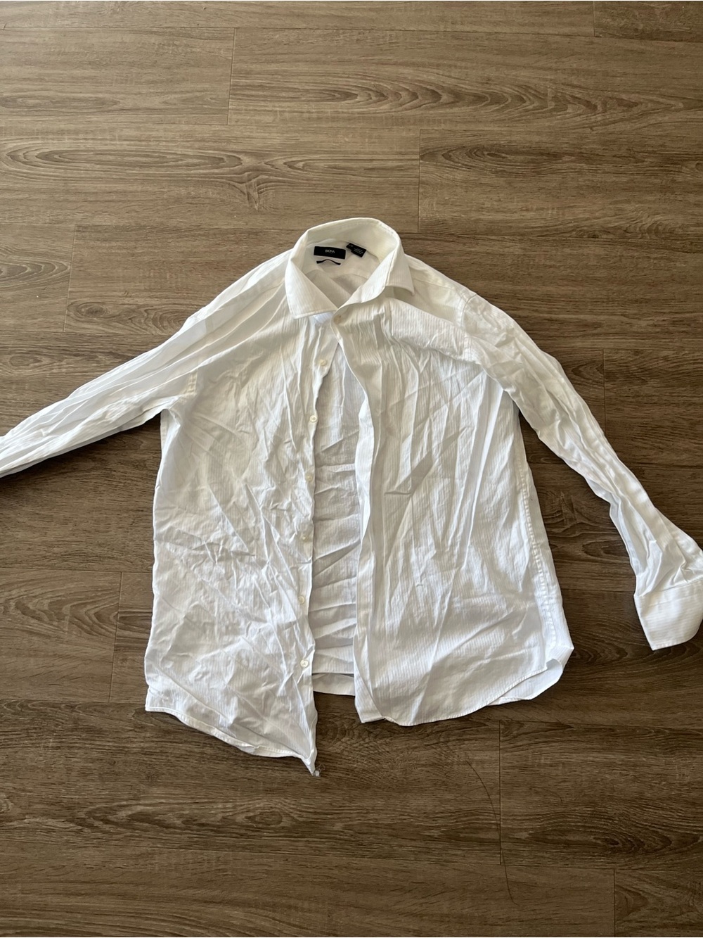 Hugo Boss Dress Shirt Mens 16 32/33 White Tonal Stripe Cotton Regular Fit Button